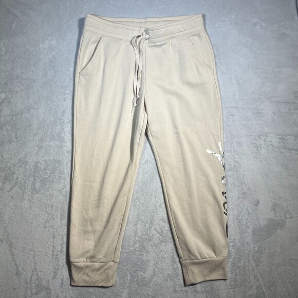 PINK Victoria's Secret Sweatpants Womens Large Cream Joggers Cozy Athleisure - Picture 1 of 9